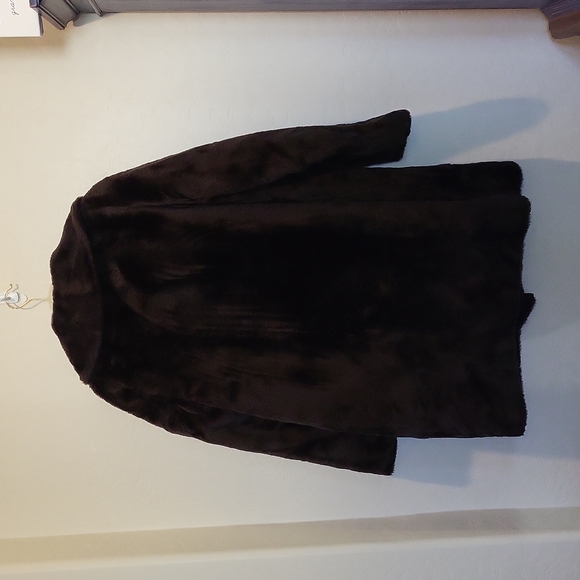 Vintage Carol Brent Faux Fur Pea Coat Gold Buttons Funky Printed Lining Size 2X - Picture 10 of 14